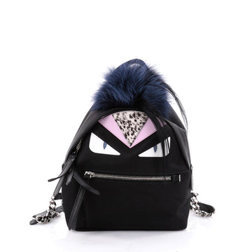Fendi Monster Backpack Nylon with Leather and Fur Mini Black 2304202