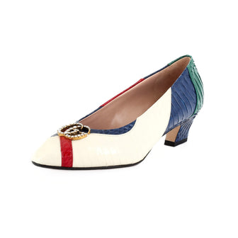 Gucci Women's Double G Pumps Snakeskin with Crystal Detail