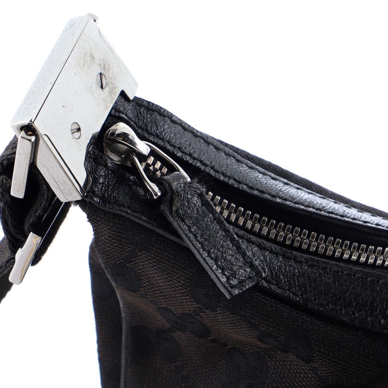 Gucci Saddle Zip Messenger Bag GG Canvas Medium Black 230474115