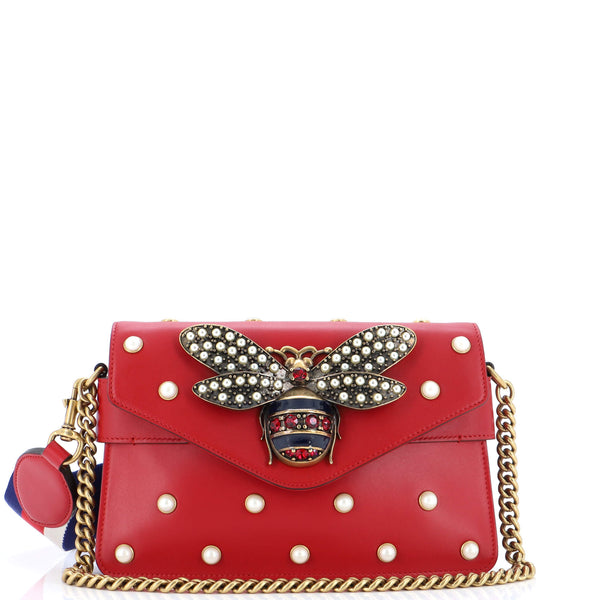 Gucci Webby Bee leather Crossbody Bag - brown (B+) | That Crazy Handbag Lady