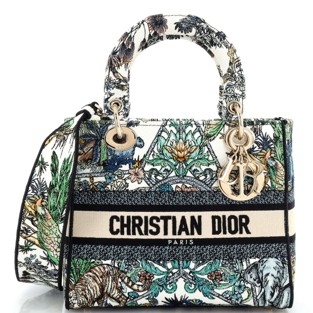 Christian Dior Lady D-Lite Bag Embroidered Canvas Medium Print