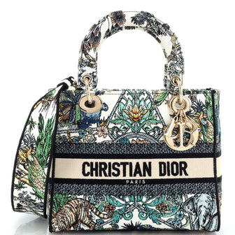 Christian Dior Lady D-Lite Bag Embroidered Canvas Medium