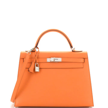 Hermes Kelly Handbag Orange Epsom with Palladium Hardware 32