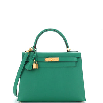 Hermes Kelly Handbag Green Epsom with Gold Hardware 28