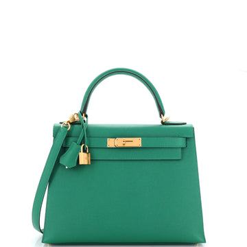 Hermes Kelly Handbag Green Epsom with Gold Hardware 28