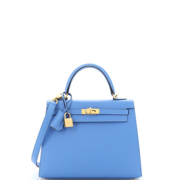 Hermes Kelly Handbag Blue Epsom with Gold Hardware 25