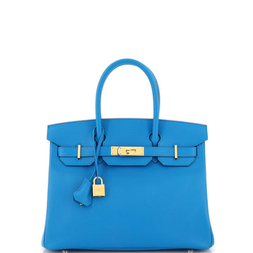 Hermes Birkin Handbag Blue Epsom with Gold Hardware 30