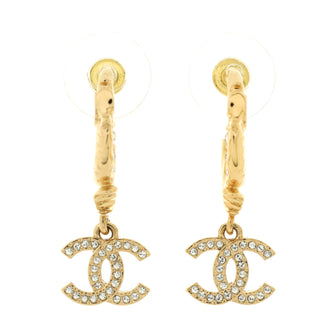 Chanel CC Hoop Dangle Earrings Metal and Crystals Gold 23047479