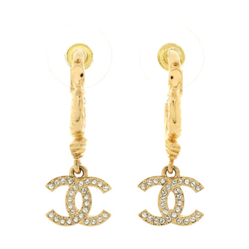 Chanel CC Hoop Dangle Earrings Metal and Crystals