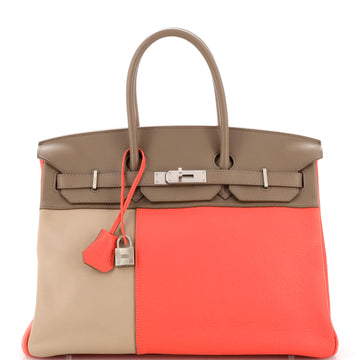 Hermes Birkin Handbag Cascade Tricolor Clemence and Swift with Brushed Palladium Hardware 35