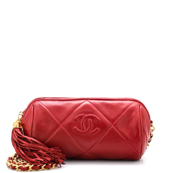 Chanel Vintage Diamond CC Barrel Bag Quilted Leather Mini Red