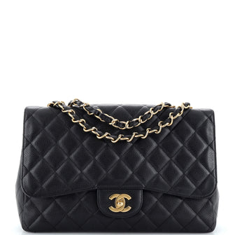 Chanel Vintage Classic Single Flap Bag Quilted Caviar Jumbo Auction