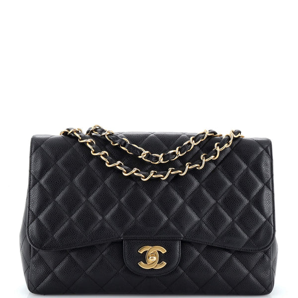 Chanel Vintage Classic Single Flap Bag Quilted Caviar Jumbo Black 23048428