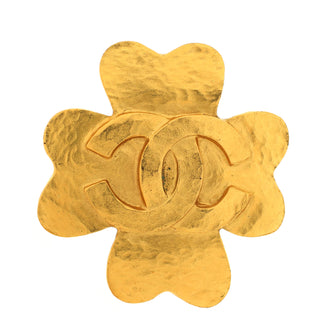 Chanel Vintage Clover CC Brooch Metal