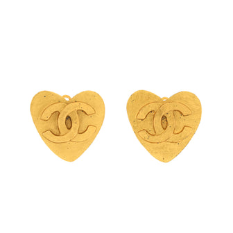 Chanel Vintage CC Heart Clip-On Earrings Metal Small