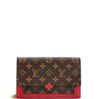 Louis Vuitton Red/Brown Monogram Canvas and Leather Flore Wallet on Chain Louis  Vuitton