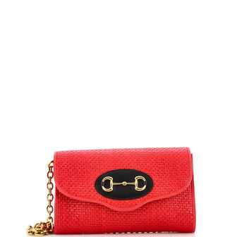 Gucci Horsebit 1955 Curved Flap Shoulder Bag Raffia Small