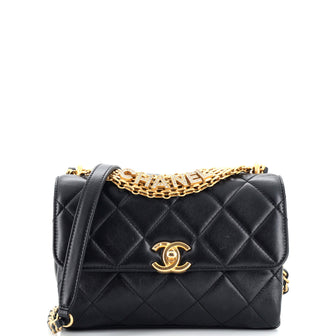 Chanel Crystal Logo Letters Chain Handle Flap Bag Quilted Lambskin Small