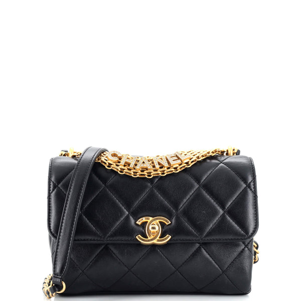 Chanel Logo Letters Chanel Touch Chain Flap Bag Quilted Lambskin Medium  Black 210000188
