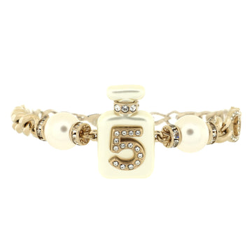 Chanel CC No.5 Perfume Bottle Chain Bracelet Metal and Resin with Faux Pearls and Crystals