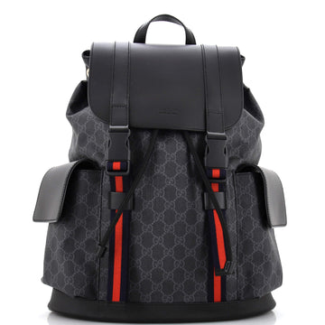 Gucci Double Pocket Buckle Backpack GG Coated Canvas Large