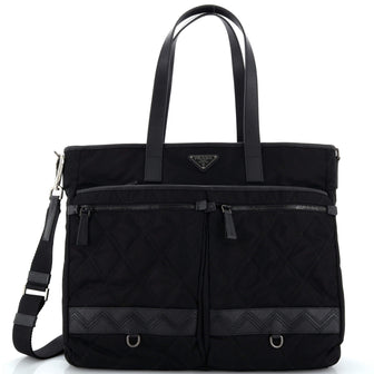 Prada Double Front Pocket Tote Quilted Tessuto Large