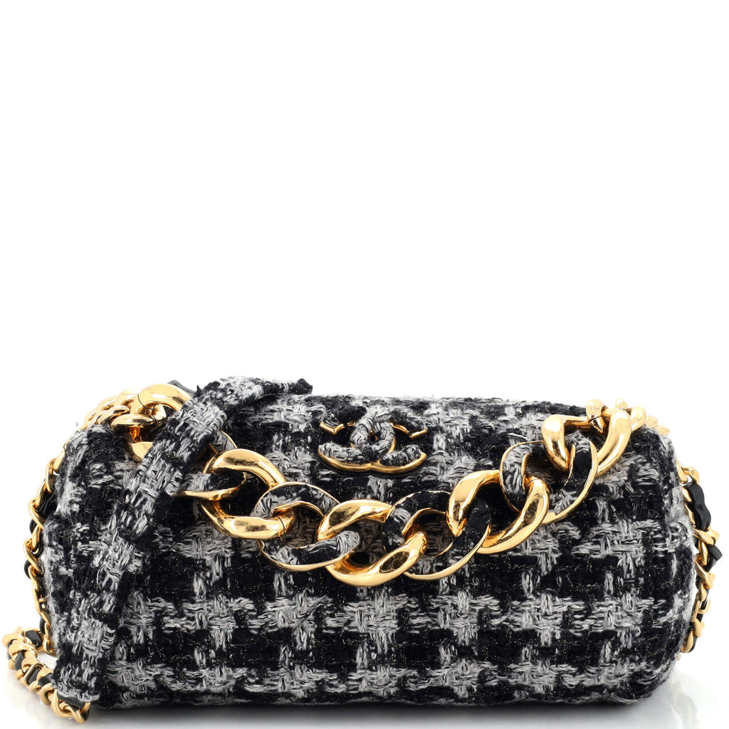 Chanel CC Chain Bowling Bag Quilted Houndstooth Tweed Medium Black 230485273