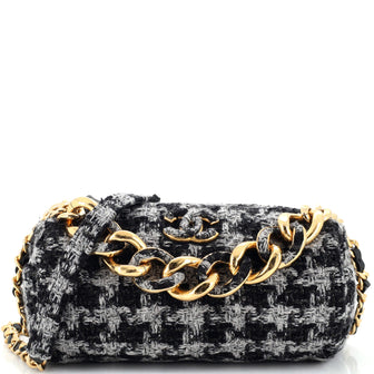 Chanel CC Chain Bowling Bag Quilted Houndstooth Tweed Medium Black