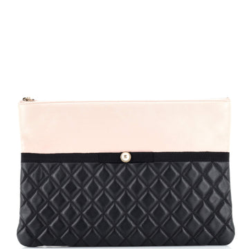 Chanel Pearl O Case Clutch Quilted Lambskin and Calfskin Large