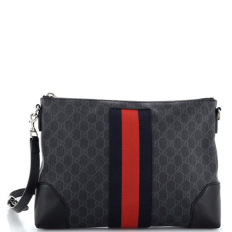 Gucci Web Zip Flat Messenger GG Coated Canvas Medium