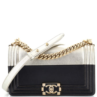 Chanel Bicolor Boy Flap Bag Calfskin Old Medium