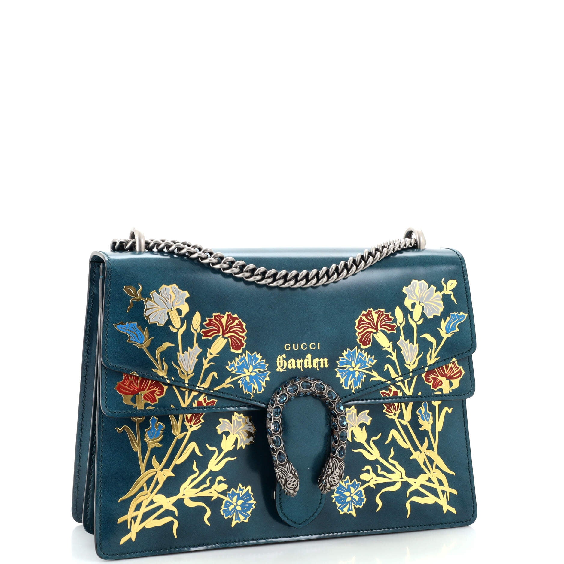 Gucci Garden Dionysus Bag Embellished Printed Leather Medium Blue