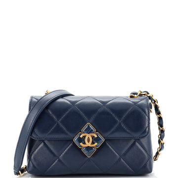 Chanel CC Diamond Lock Flap Bag Quilted Lambskin Mini