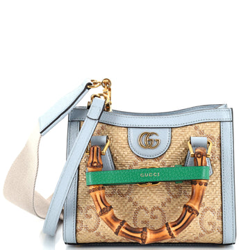 Gucci Diana NM Bamboo Handle Tote GG Raffia Mini