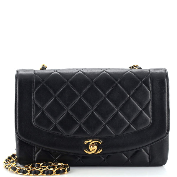 Chanel Vintage Diana Flap Bag Quilted Lambskin Medium Black 230485393