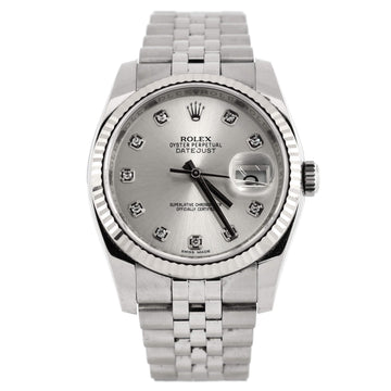 Rolex Oyster Perpetual Datejust Automatic Watch Stainless Steel and White Gold with Diamond Markers 36