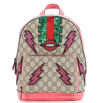 Gucci Zip Pocket Backpack Embellished GG Coated Canvas Small