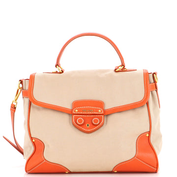 Prada Convertible Pushlock Flap Satchel Canvas with Leather Large