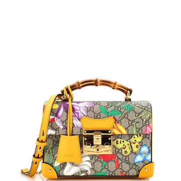 Gucci Padlock Bamboo Shoulder Bag Flora GG Coated Canvas Small