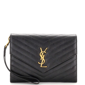 Saint Laurent Classic Monogram Envelope Wristlet Clutch Matelasse Chevron Leather
