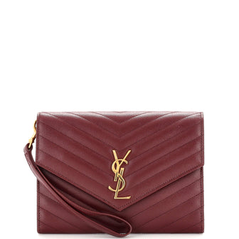 Saint Laurent Grain De Poudre Matelasse Chevron Monogram Envelope