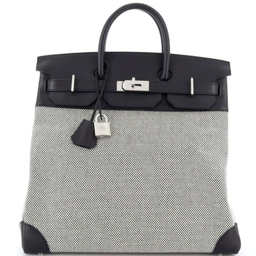 Hermes HAC Birkin Bag Criss Cross Toile and Black Evercolor with Palladium Hardware 40