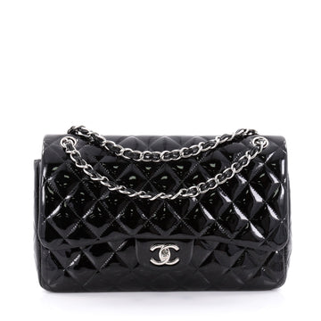 Chanel Classic Double Flap Bag Quilted Patent Jumbo Black