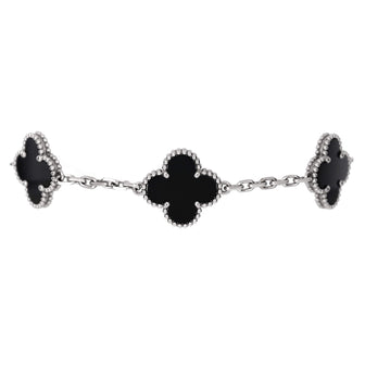 Van Cleef & Arpels Vintage Alhambra 5 Motifs Bracelet 18K White Gold and Onyx