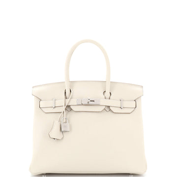 Hermes Birkin Handbag Light Clemence with Palladium Hardware 30