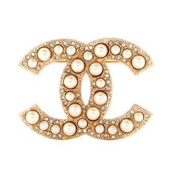 Chanel CC Brooch Metal with Crystals and Faux Pearls