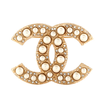 Chanel CC Brooch Metal with Crystals and Faux Pearls
