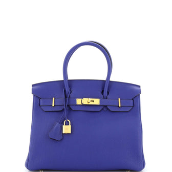 Hermes Birkin Handbag Blue Togo with Gold Hardware 30