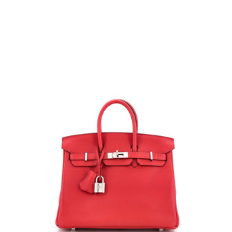 Hermes Birkin Handbag Red Swift with Palladium Hardware 25