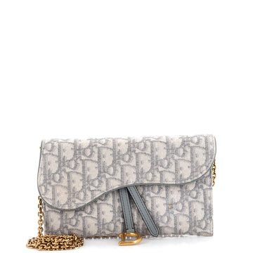 Christian Dior Saddle Chain Wallet Oblique Canvas
